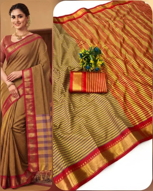 Chex Cotton Designer Saree
