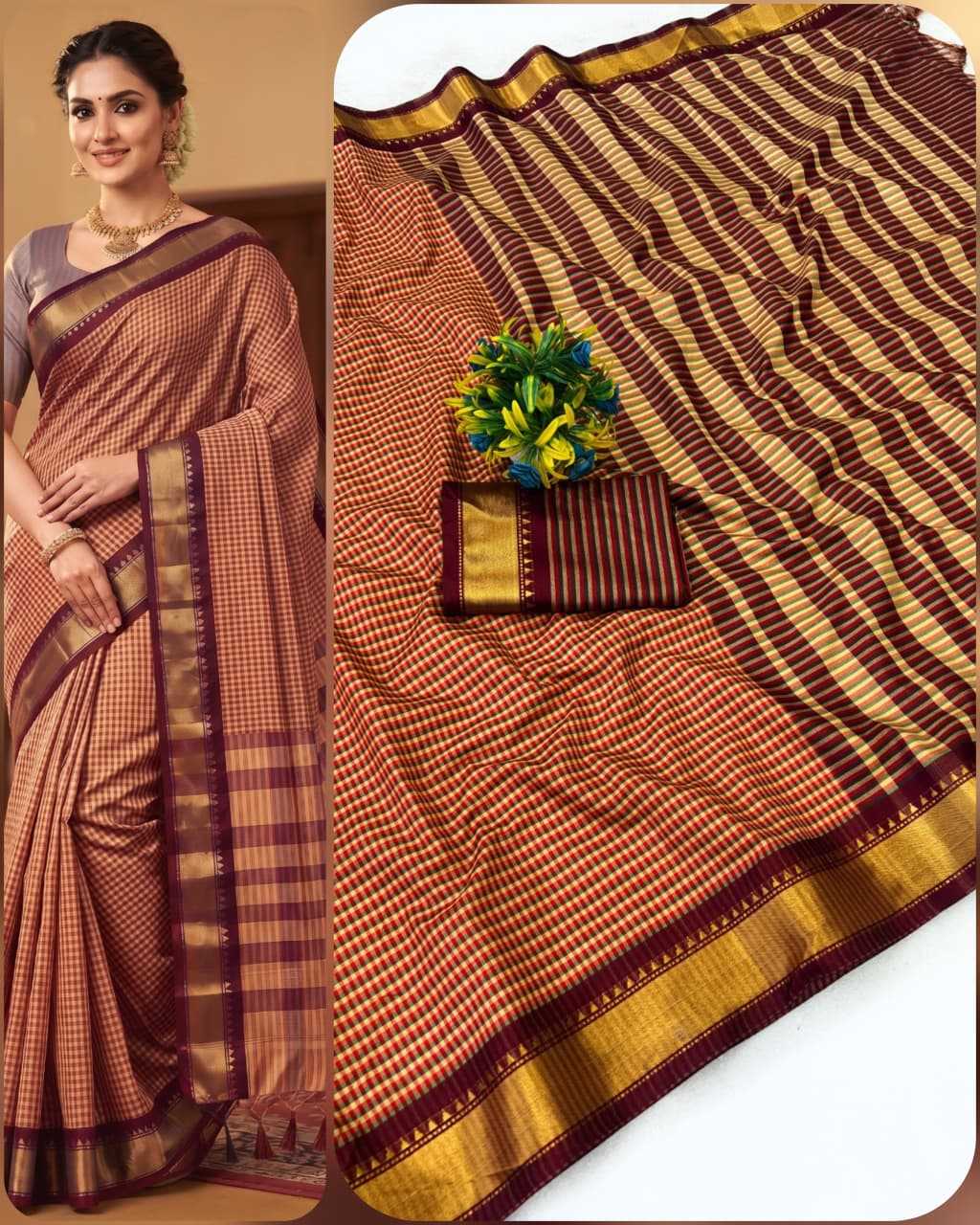 Chex Cotton Designer Saree