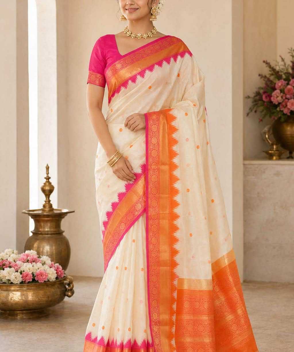Manasvi Lichi Silk Floral Saree