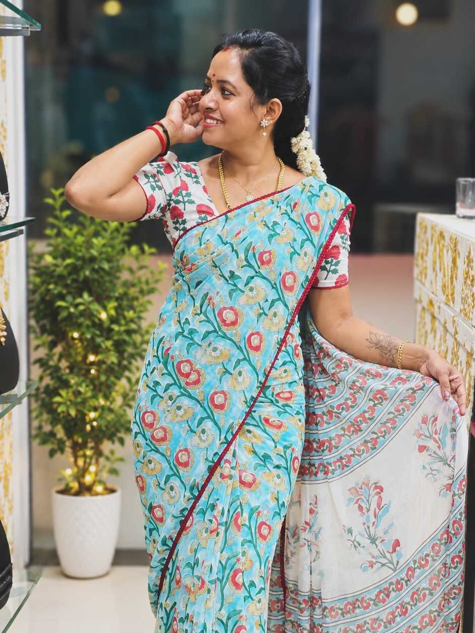 Rose Georgette Ajrakh Saree