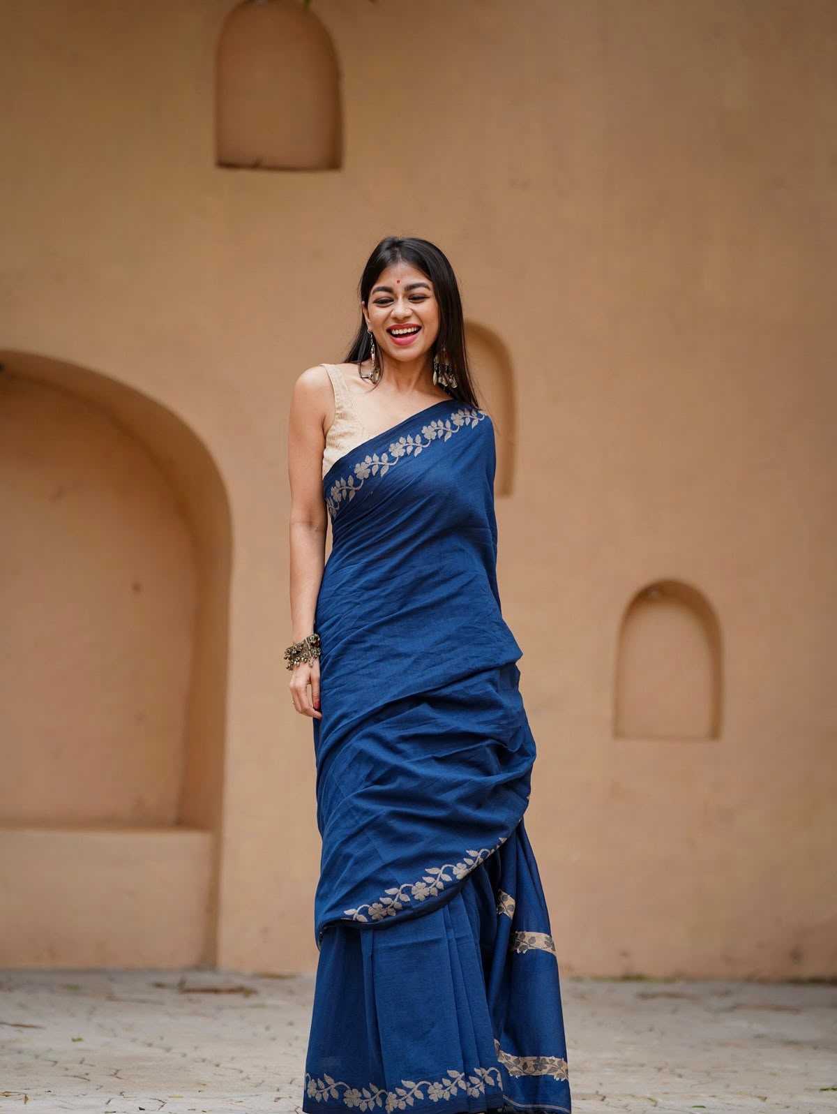 Cotton Printed Saree in Cream