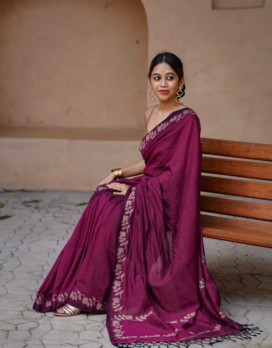 Cotton Printed Saree in Cream