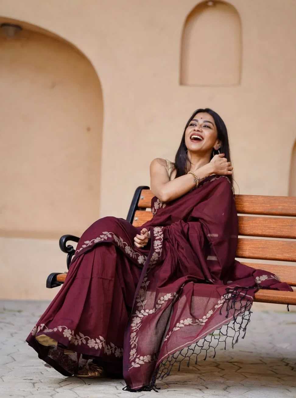 Cotton Printed Saree in Cream