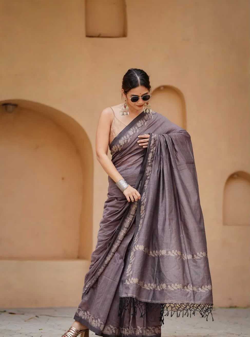 Cotton Printed Saree in Cream