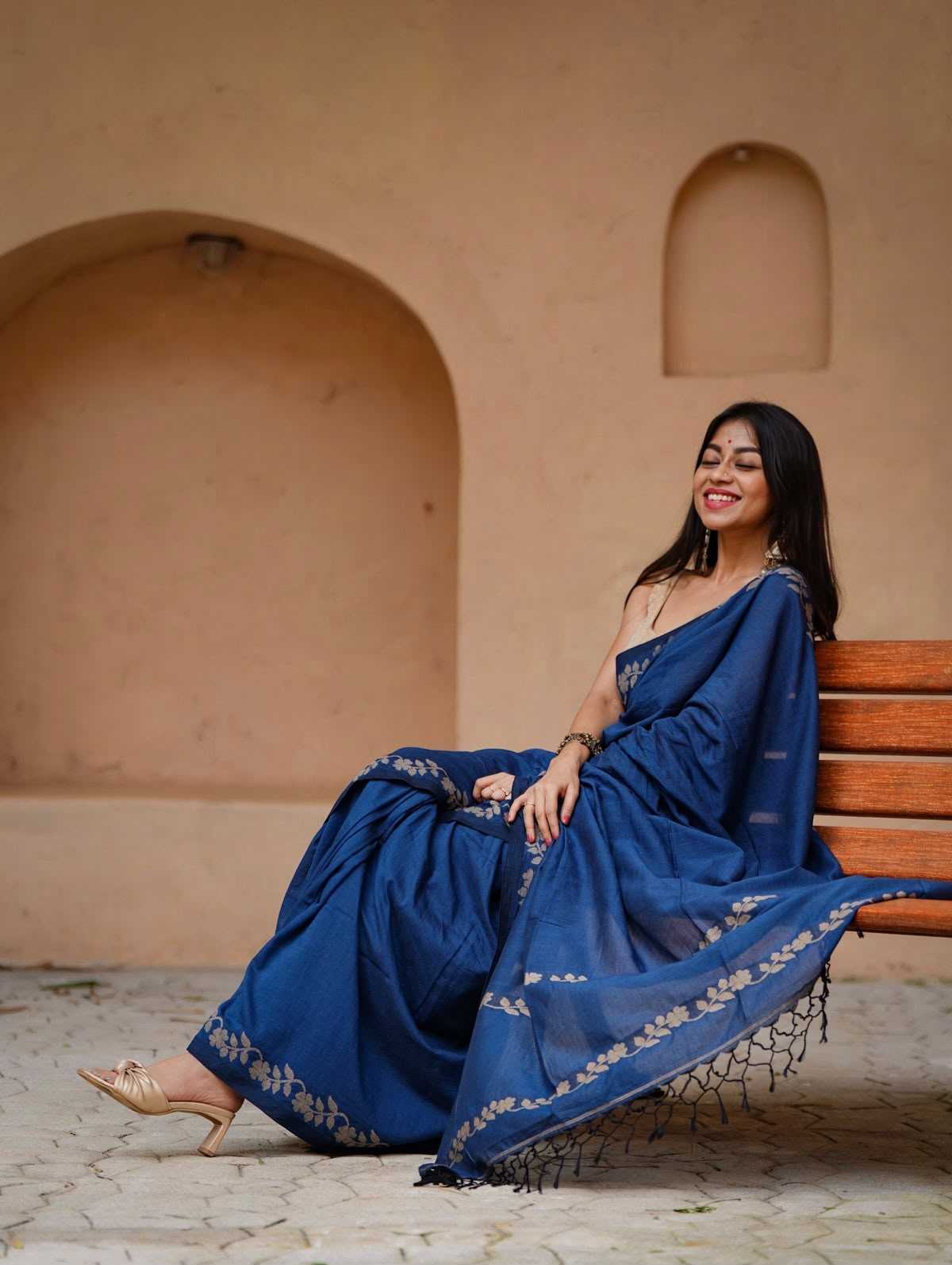 Cotton Printed Saree in Cream