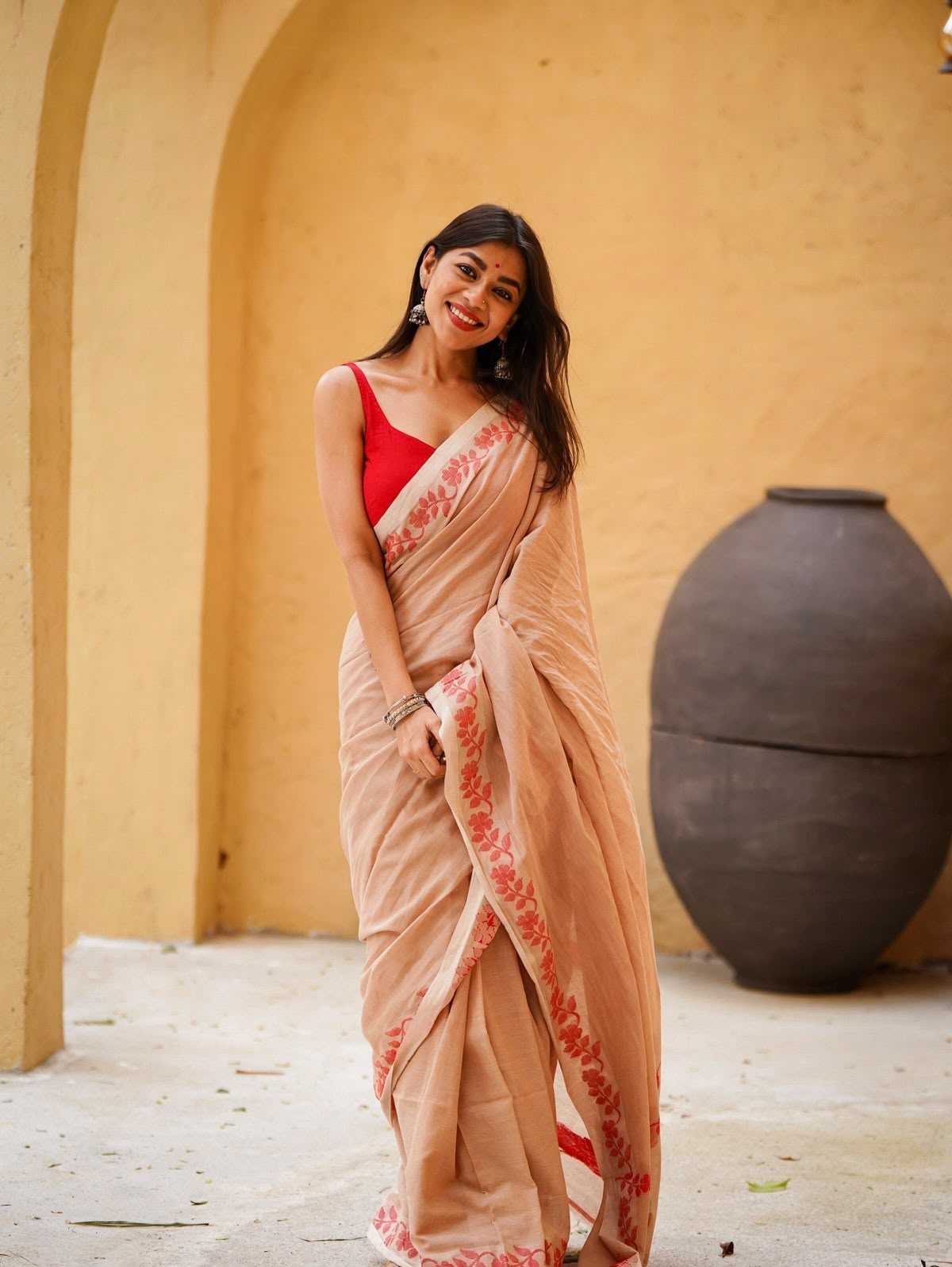 Cotton Printed Saree in Cream