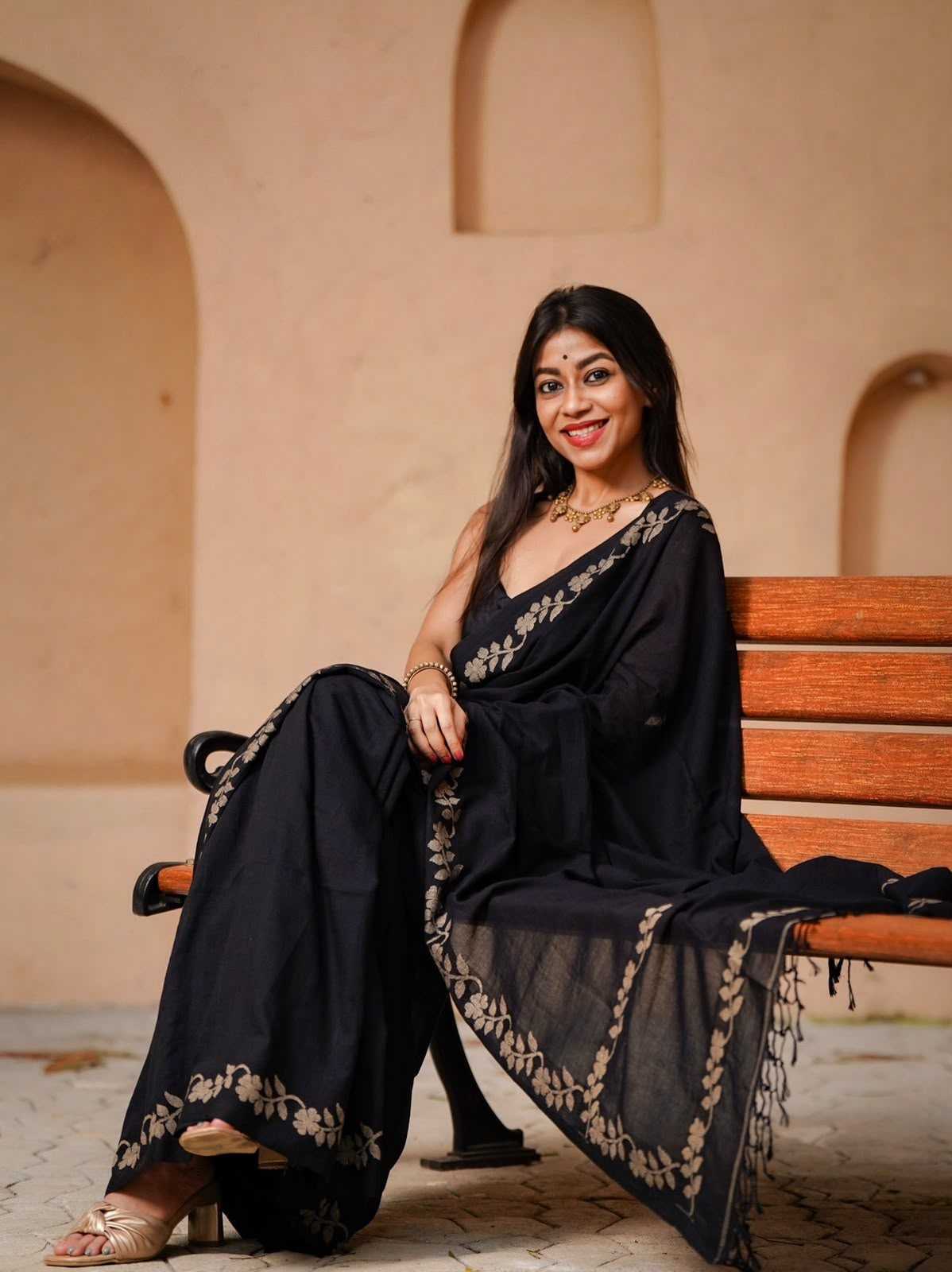 Cotton Printed Saree in Cream