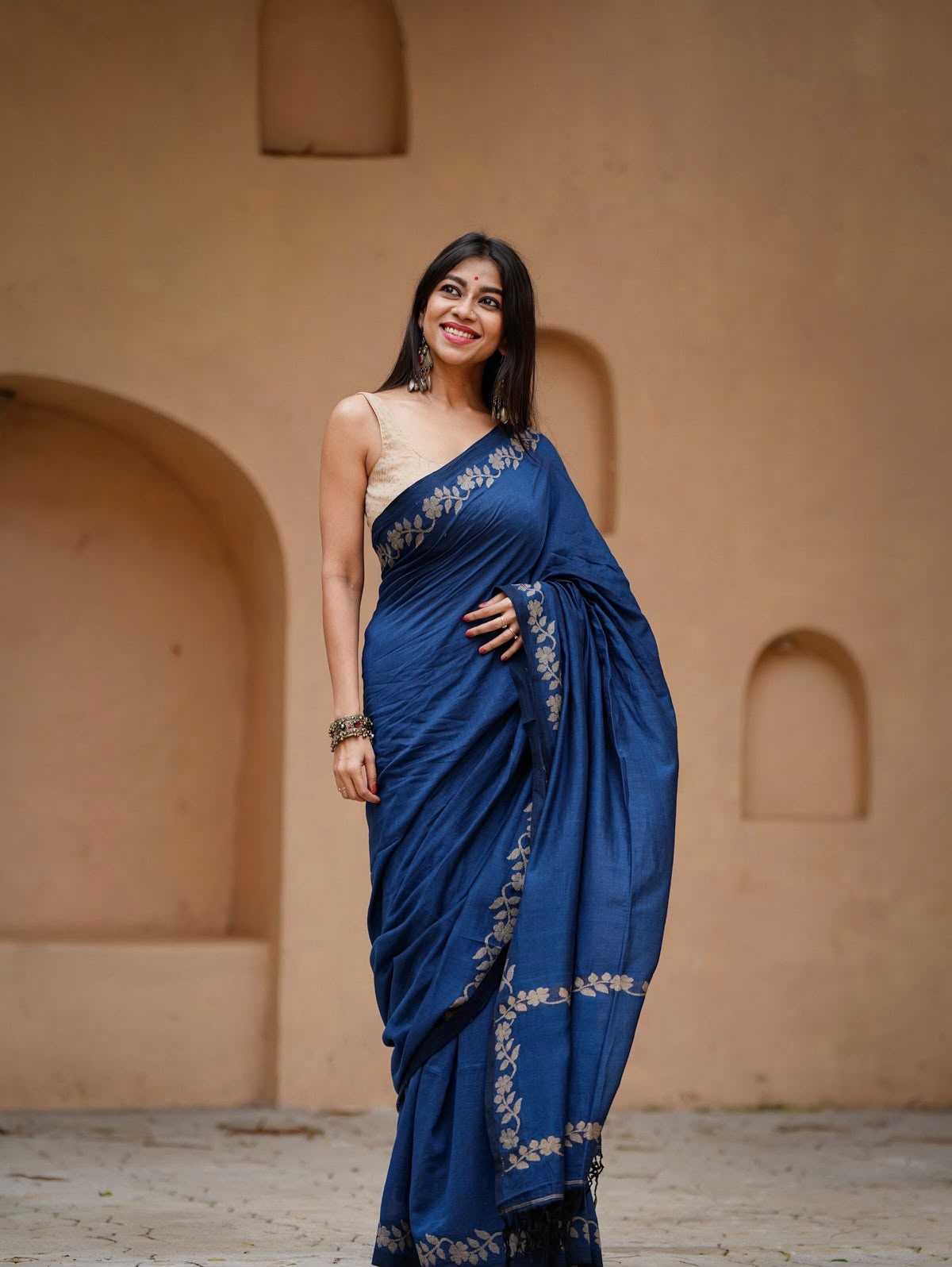 Cotton Printed Saree in Cream