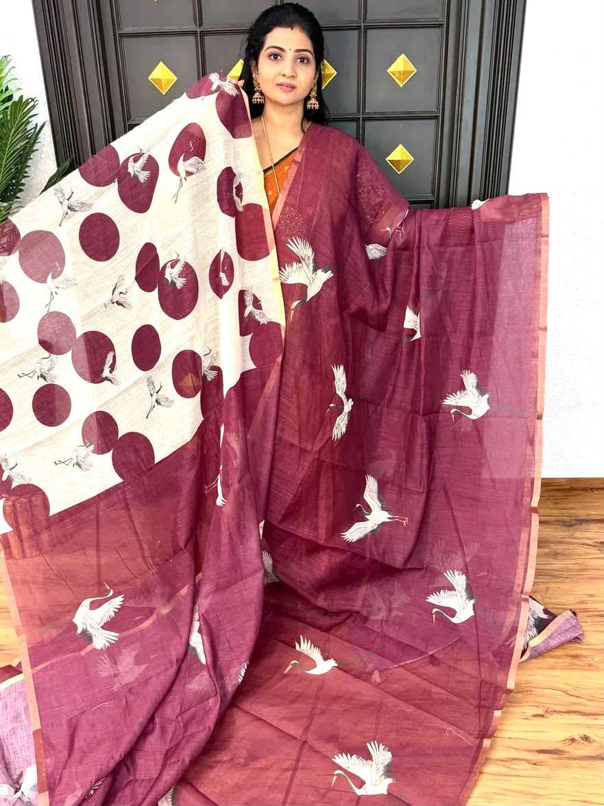 Cotton Printed Saree in Violet