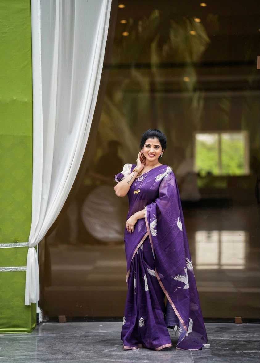 Cotton Printed Saree in Violet