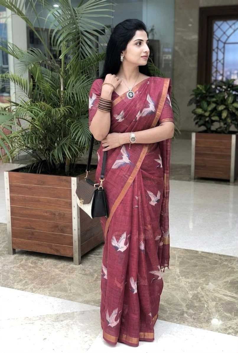 Cotton Printed Saree in Violet