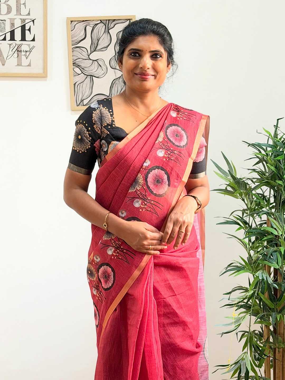 Cotton Designer Saree in Salmon