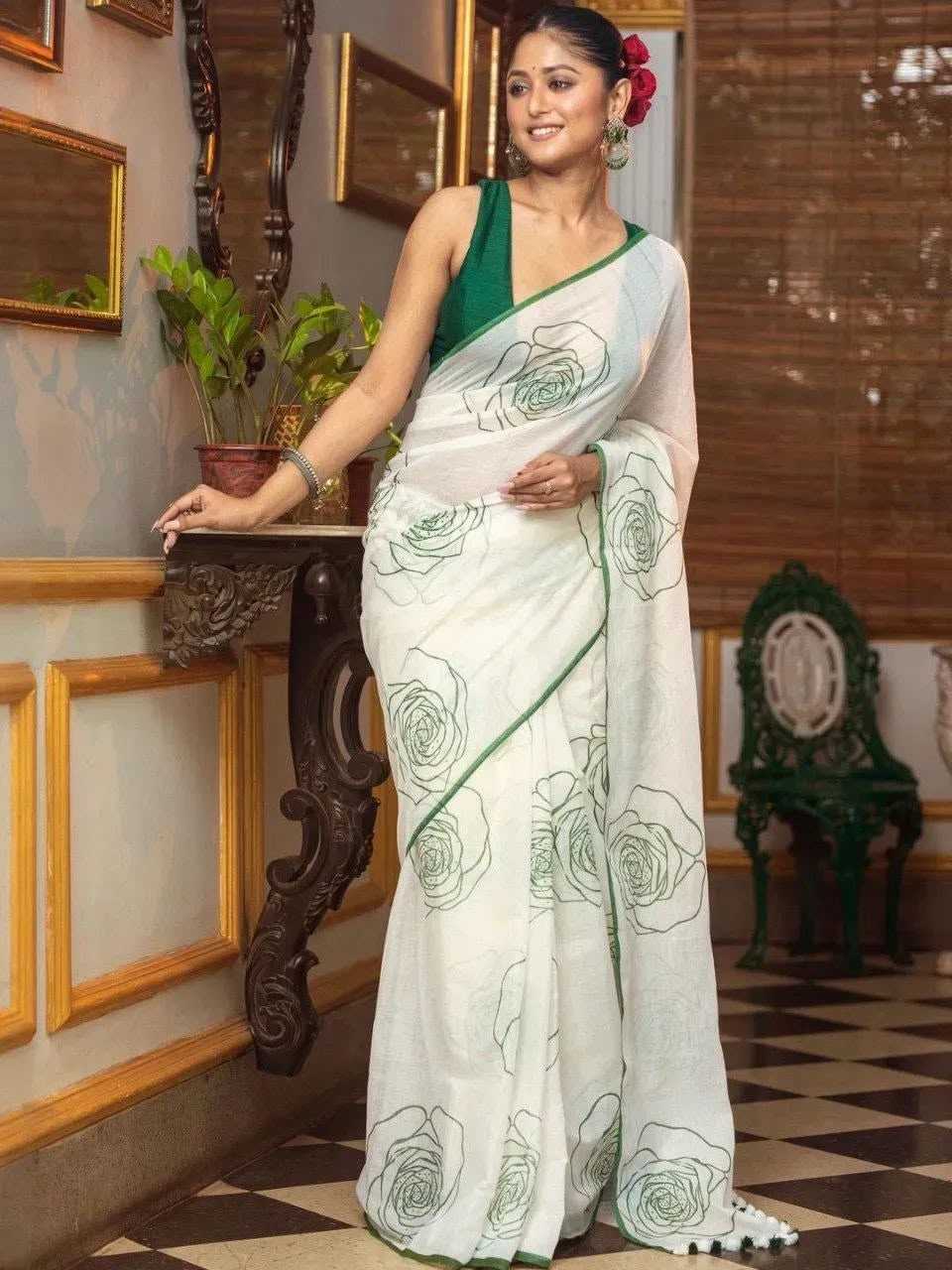 Cotton Printed Saree in Black