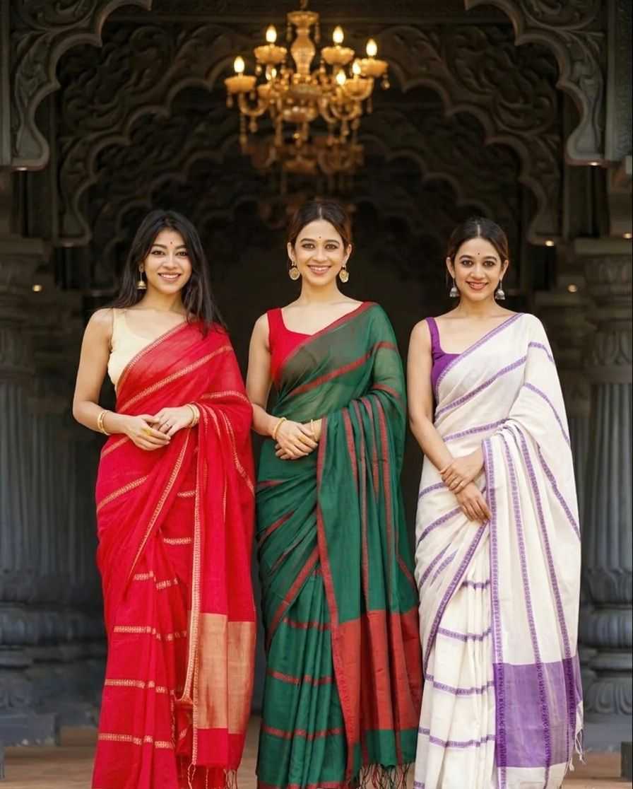 Cotton Printed Saree in Dark Green