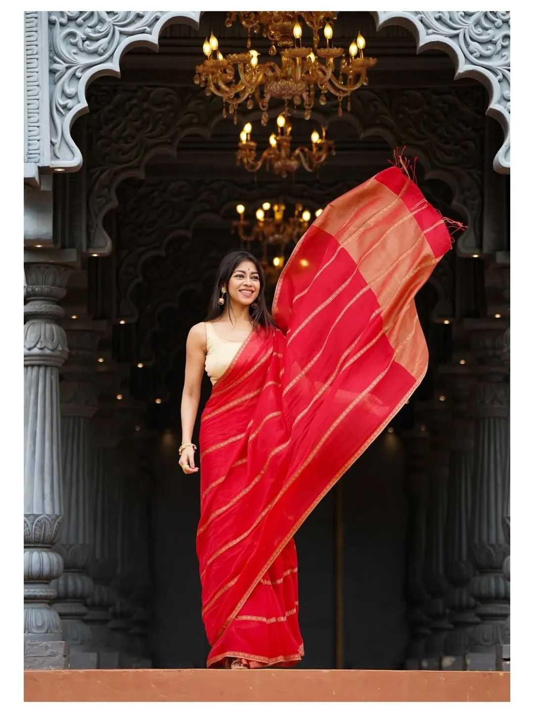Cotton Printed Saree in Dark Green