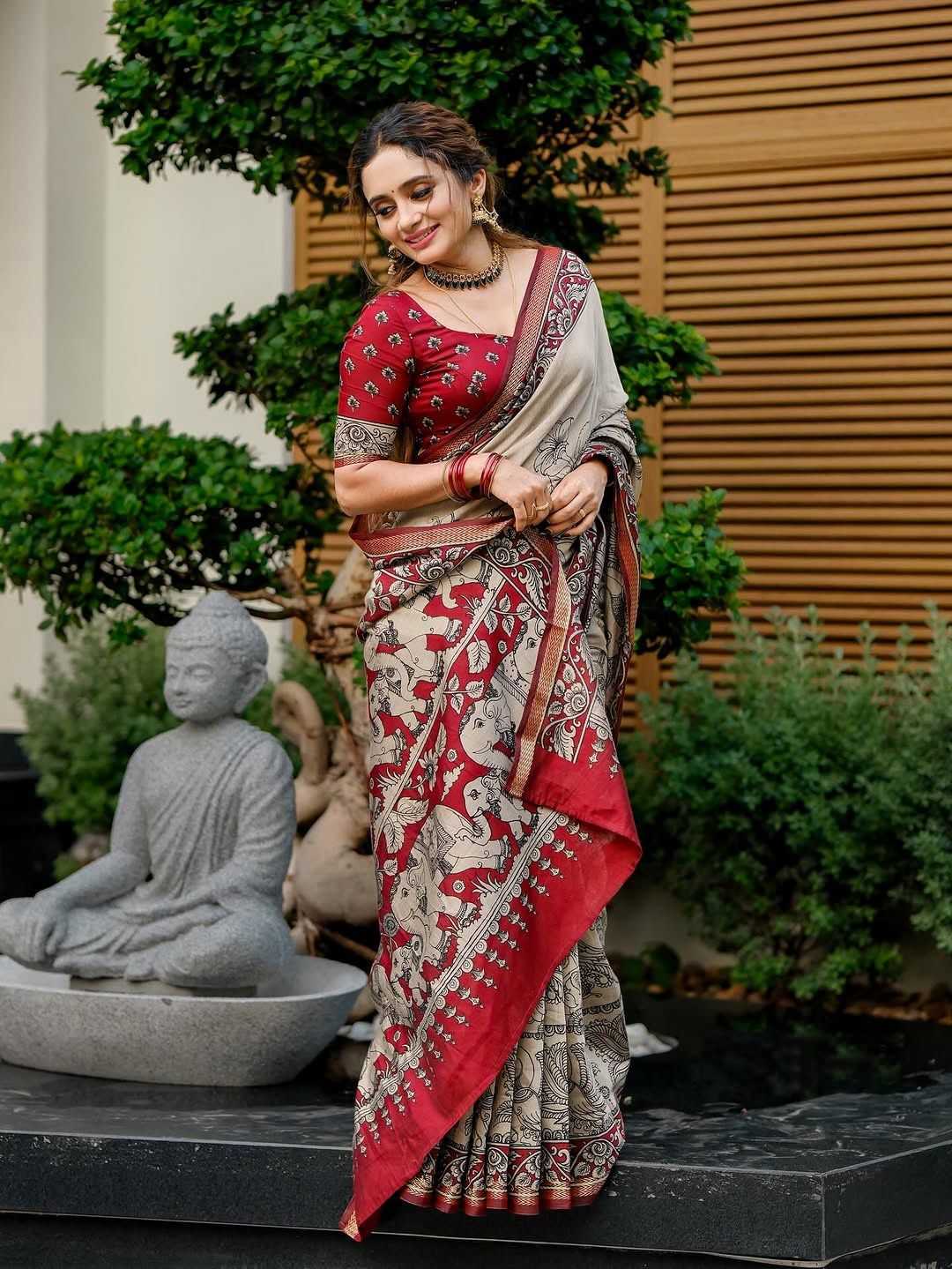 Cotton Designer Saree in Red