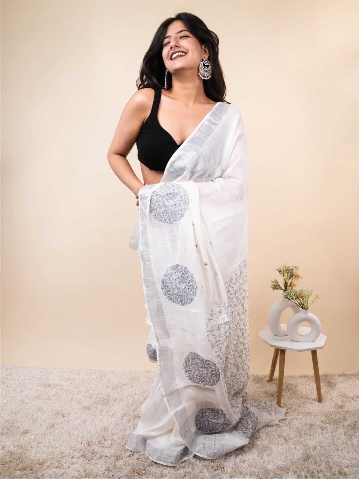 Cotton Printed Saree in Grey