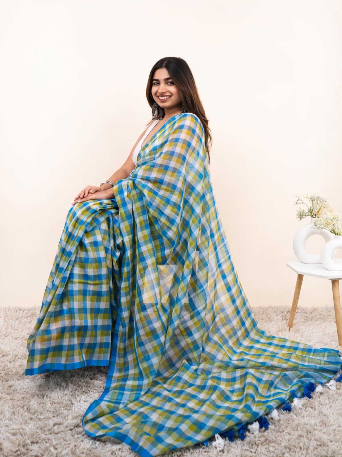 Cotton Designer Saree in Sky