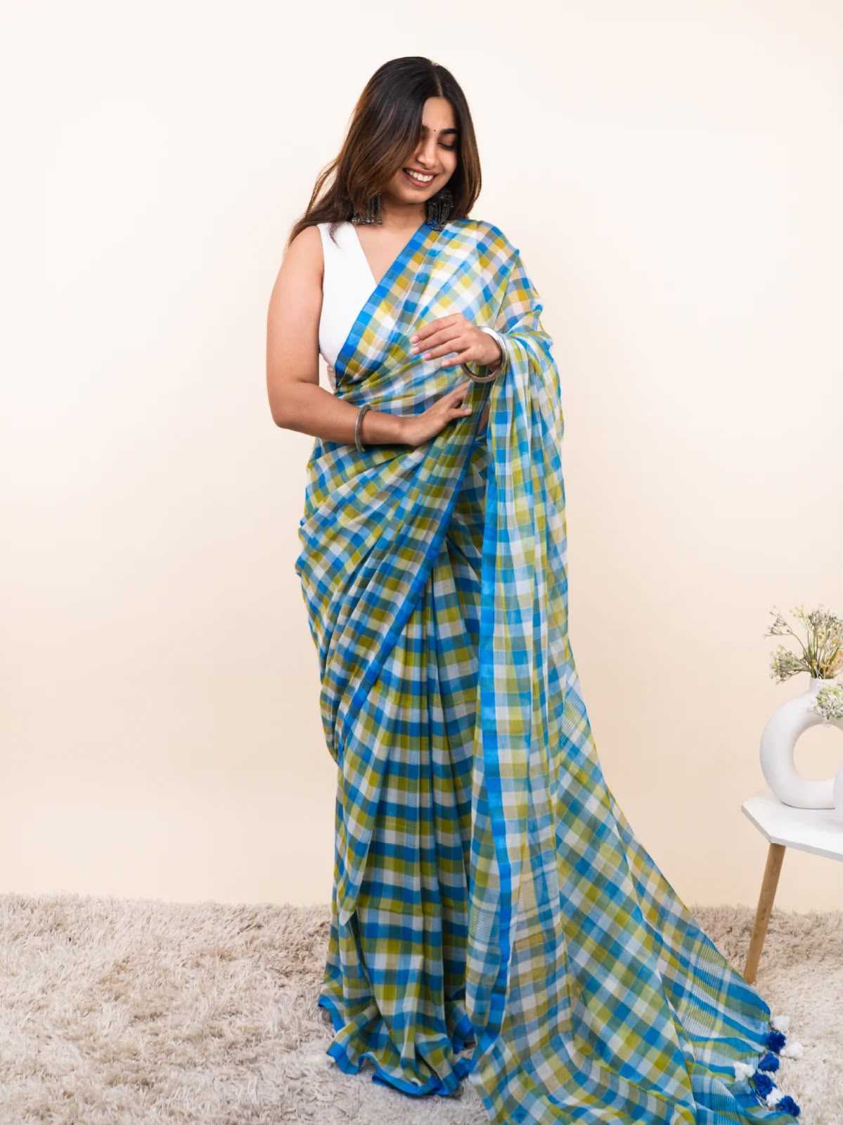 Cotton Designer Saree in Sky