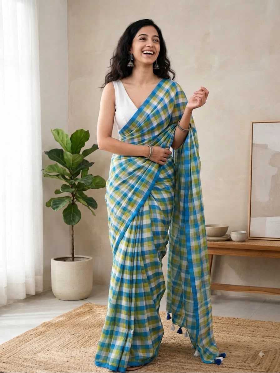 Cotton Printed Saree in Rama