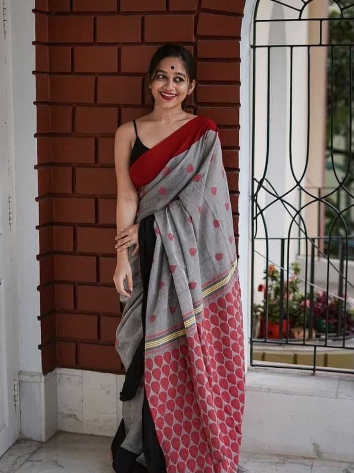 Cotton Printed Saree in White