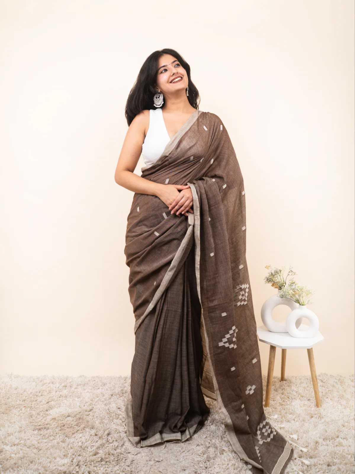 Cotton Printed Saree in Mustard