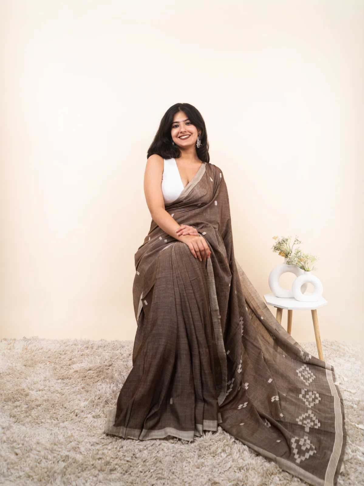 Cotton Printed Saree in Mustard