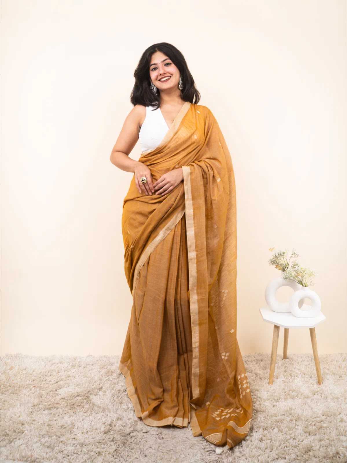 Cotton Printed Saree in Mustard