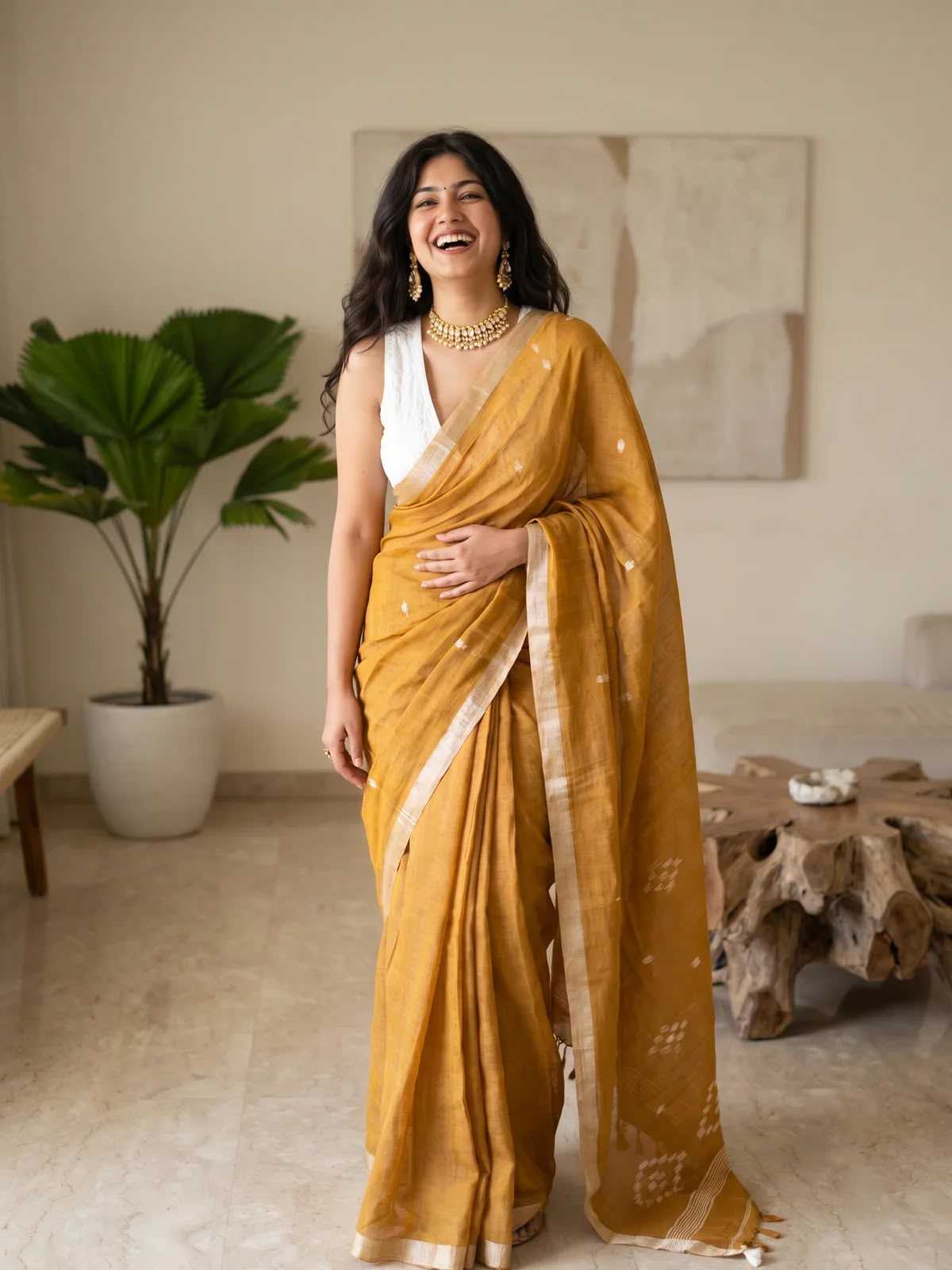 Cotton Printed Saree in Mustard