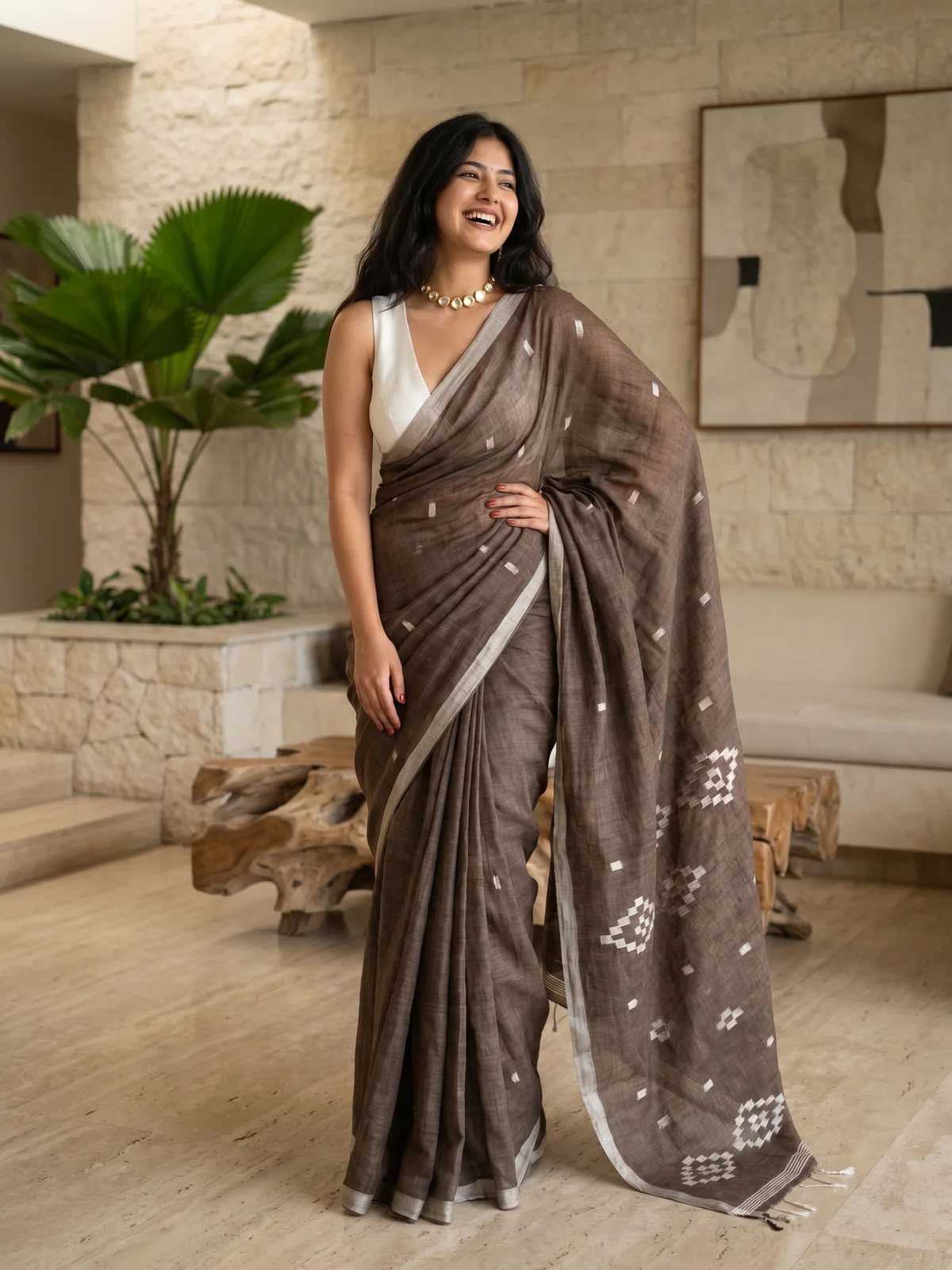 Cotton Printed Saree in Mustard