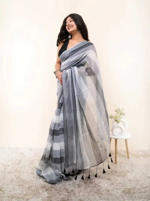 Cotton Designer Saree in Grey