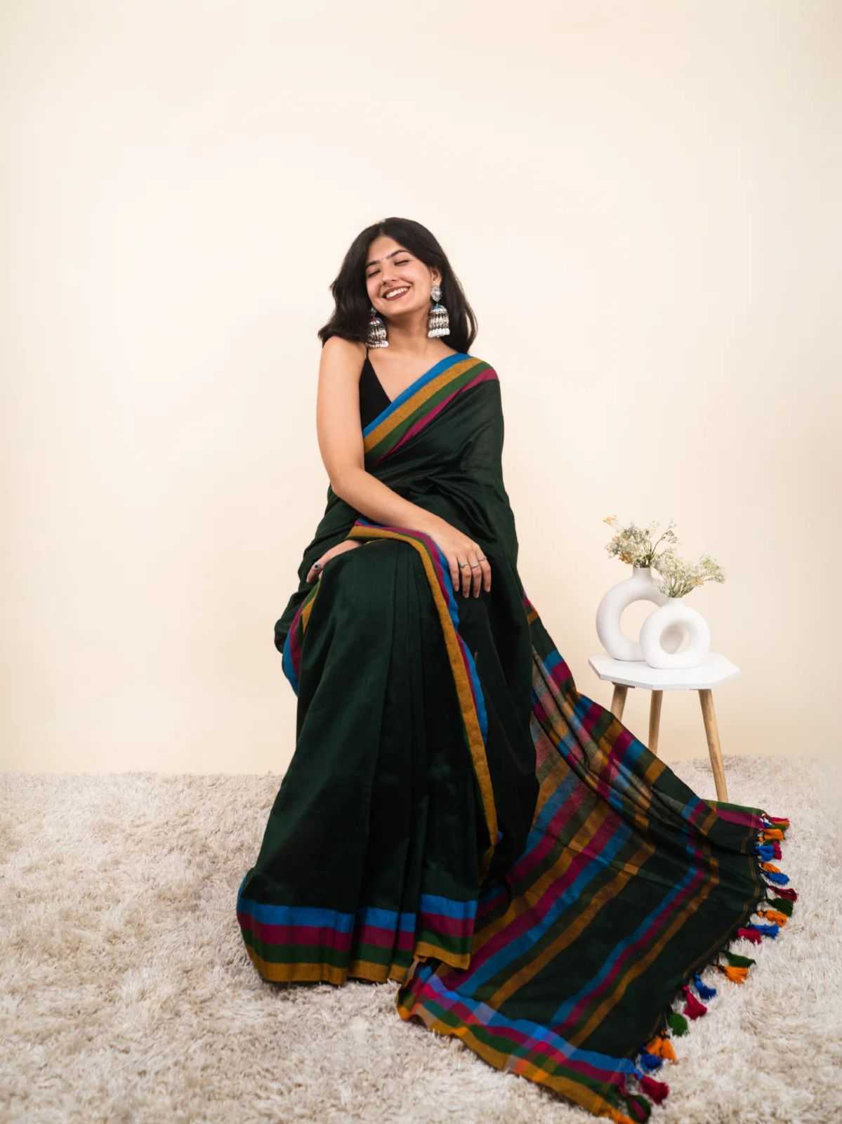 Cotton Designer Saree in Dark Blue