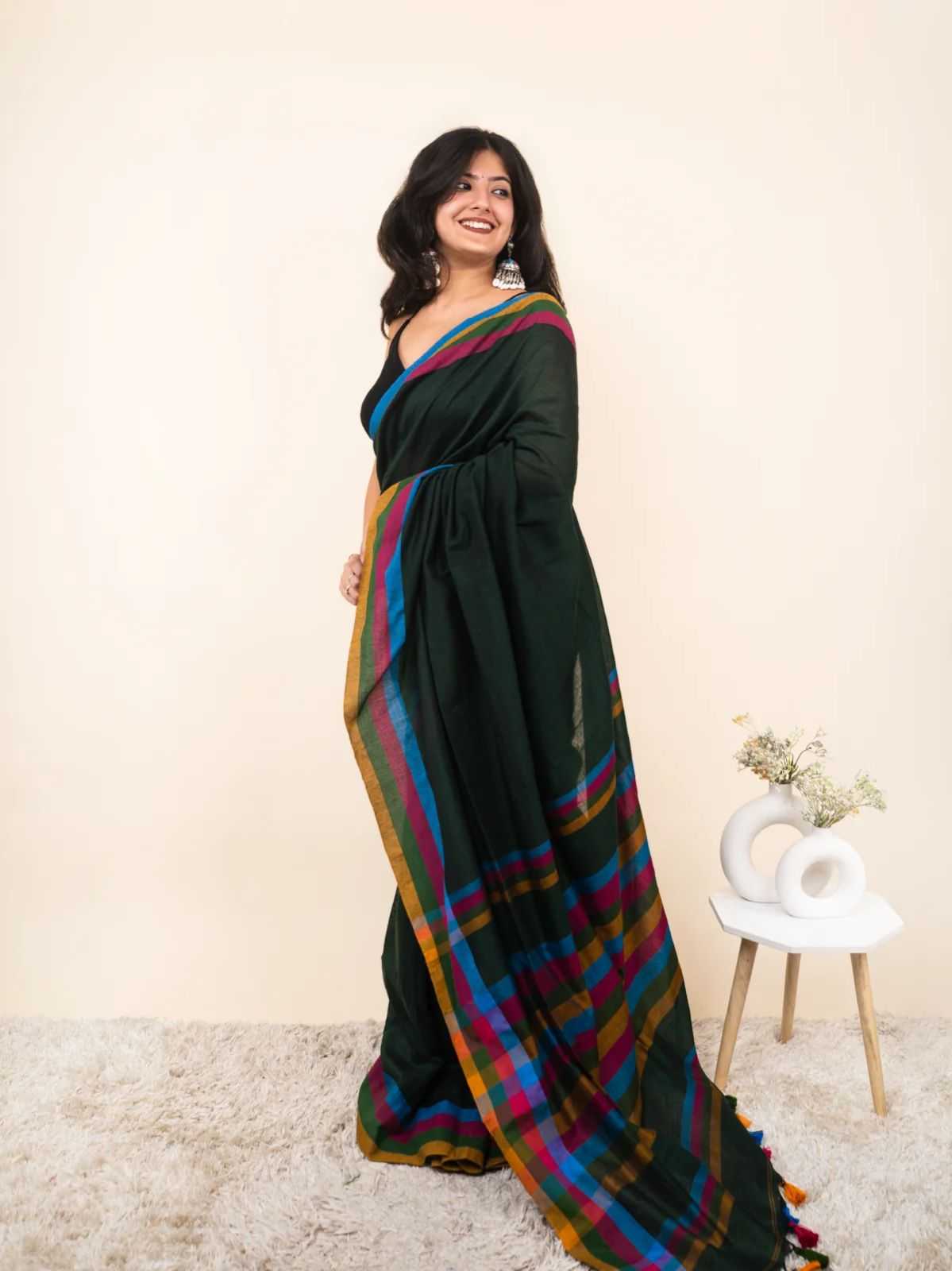 Cotton Designer Saree in Dark Blue