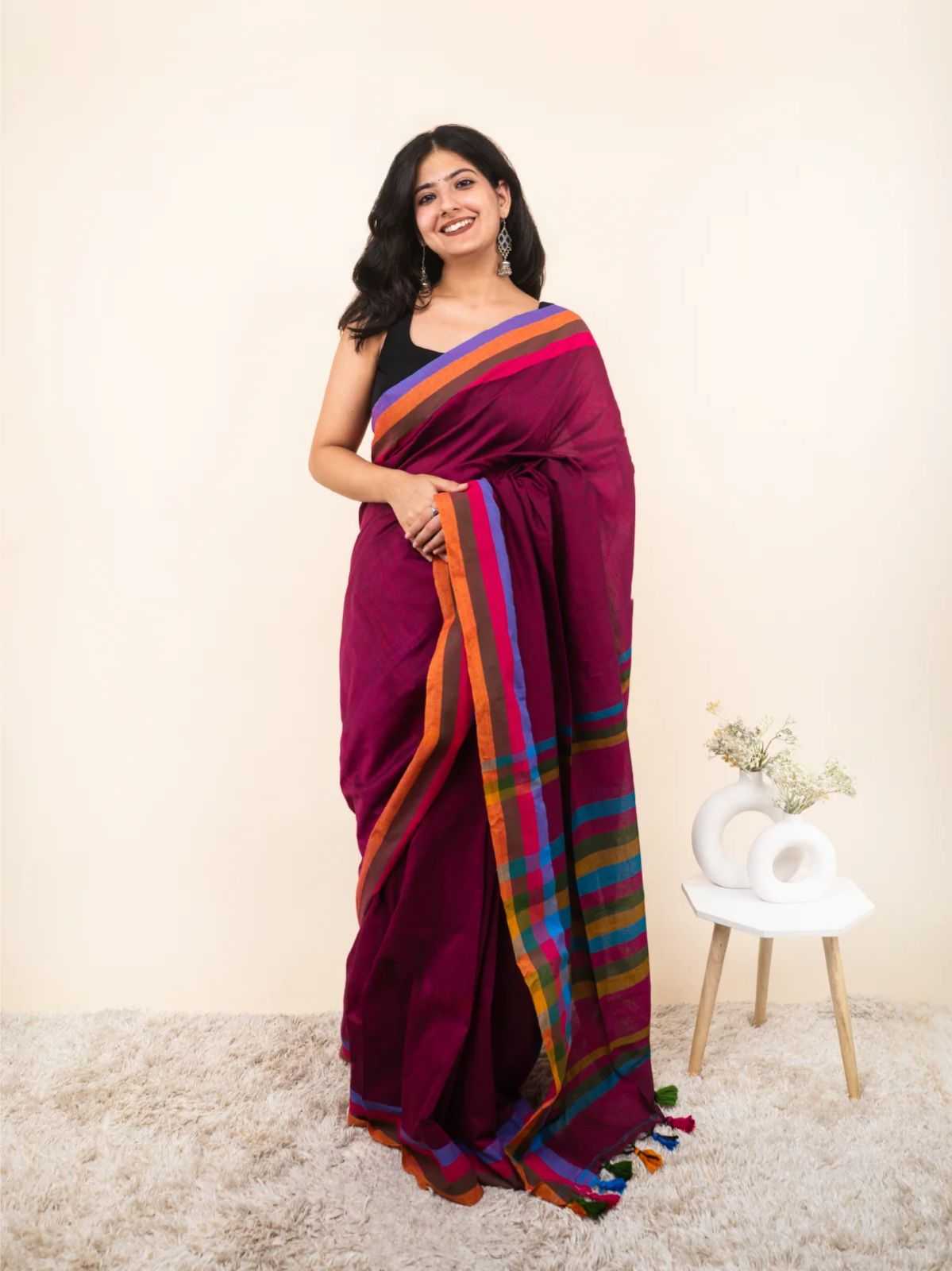 Cotton Designer Saree in Dark Blue
