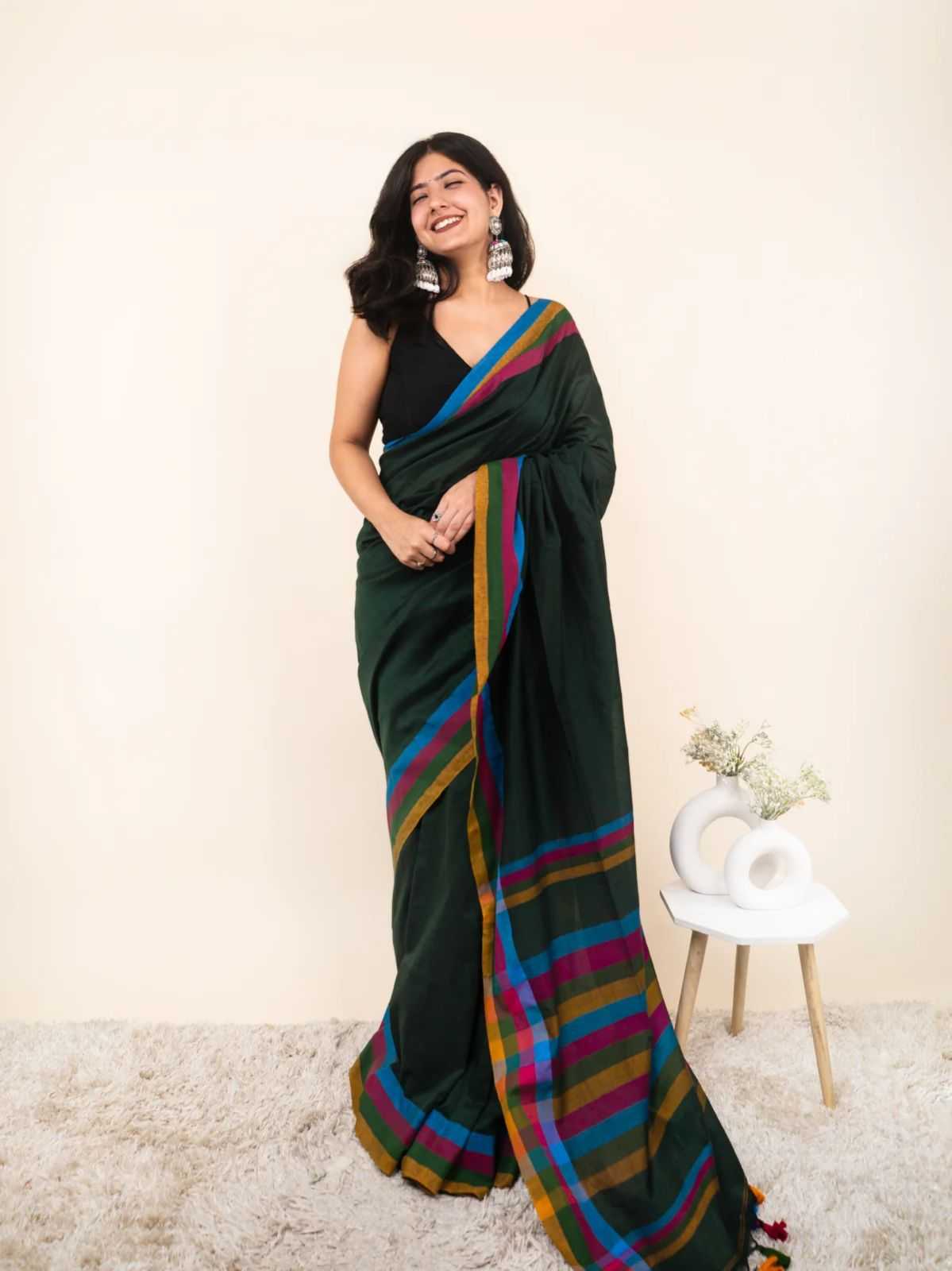 Cotton Designer Saree in Dark Blue