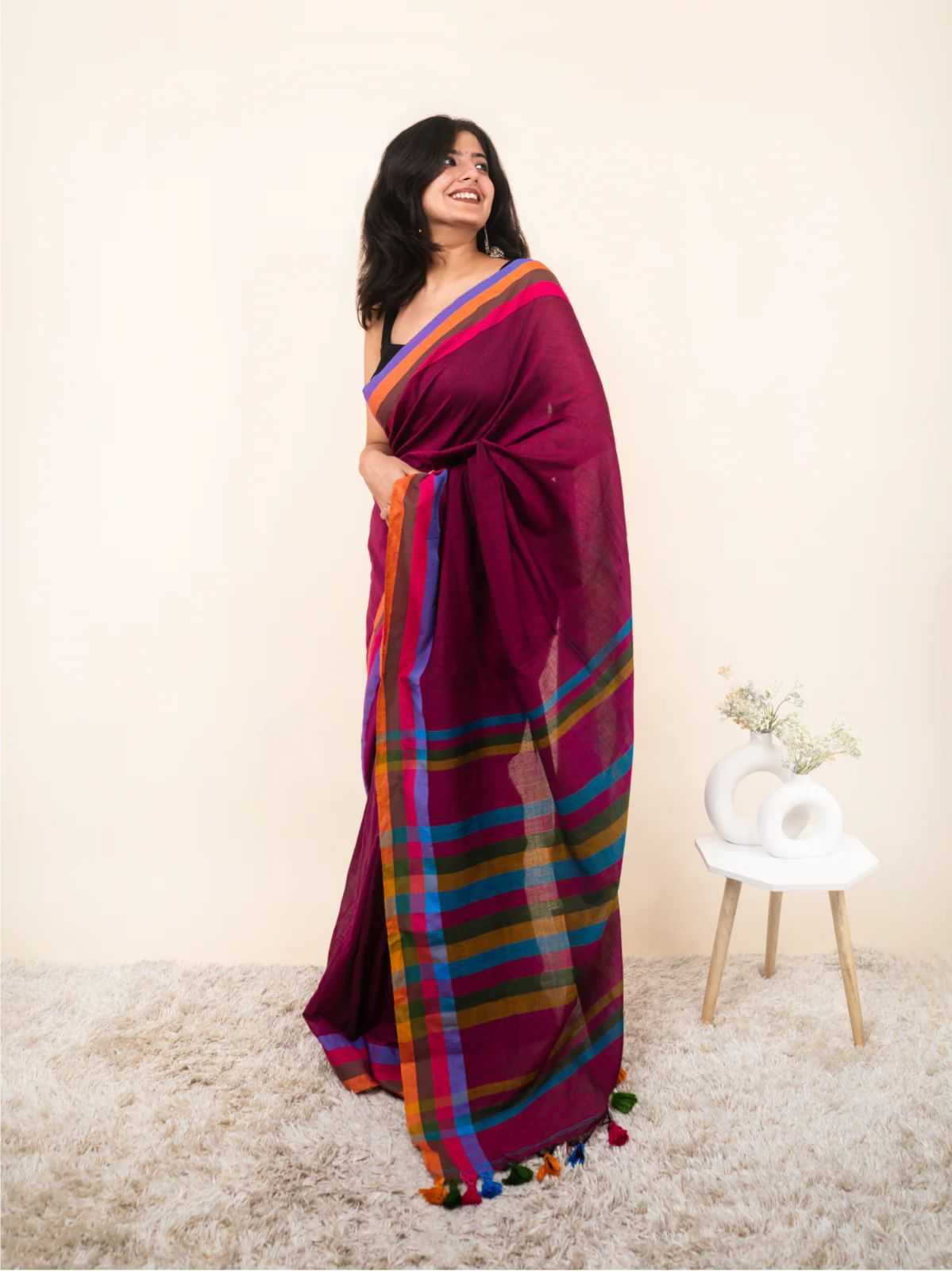 Cotton Designer Saree in Dark Blue