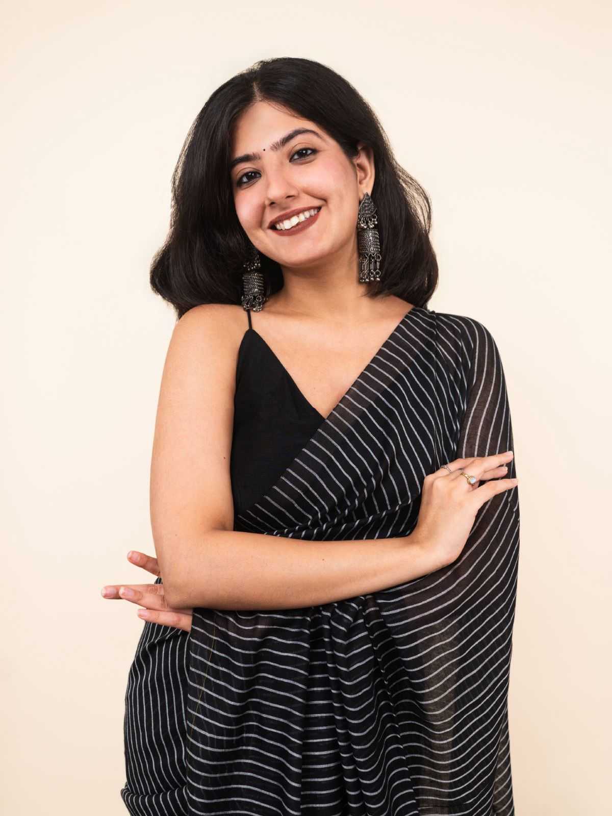 Cotton Designer Saree in Black
