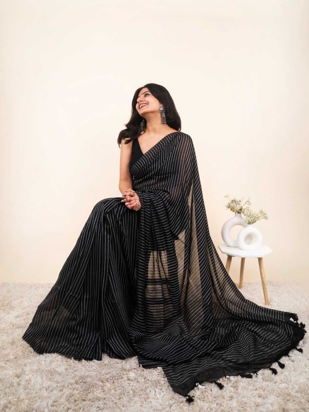 Cotton Designer Saree in Black