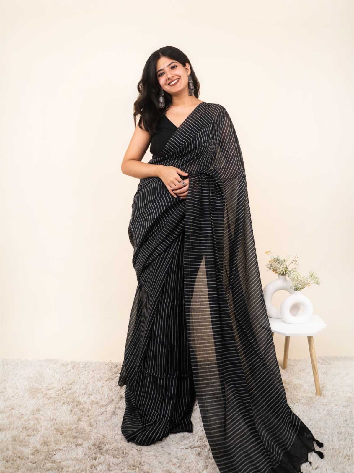 Cotton Designer Saree in Black