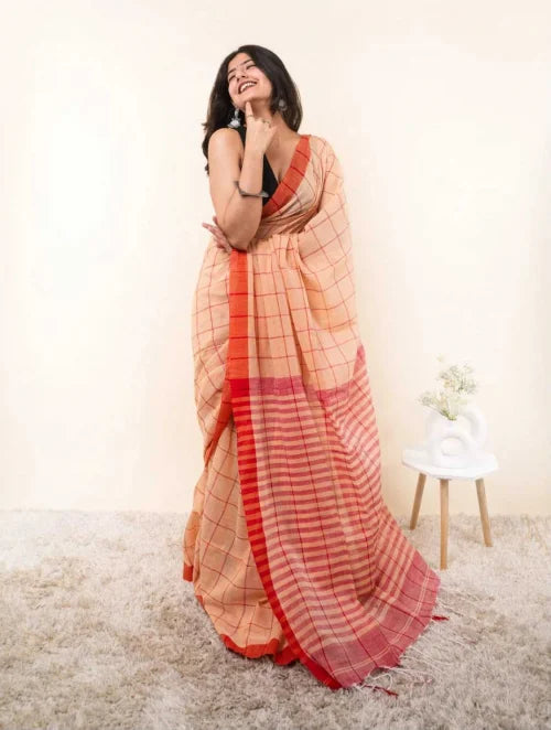 Cotton Designer Saree in Peach