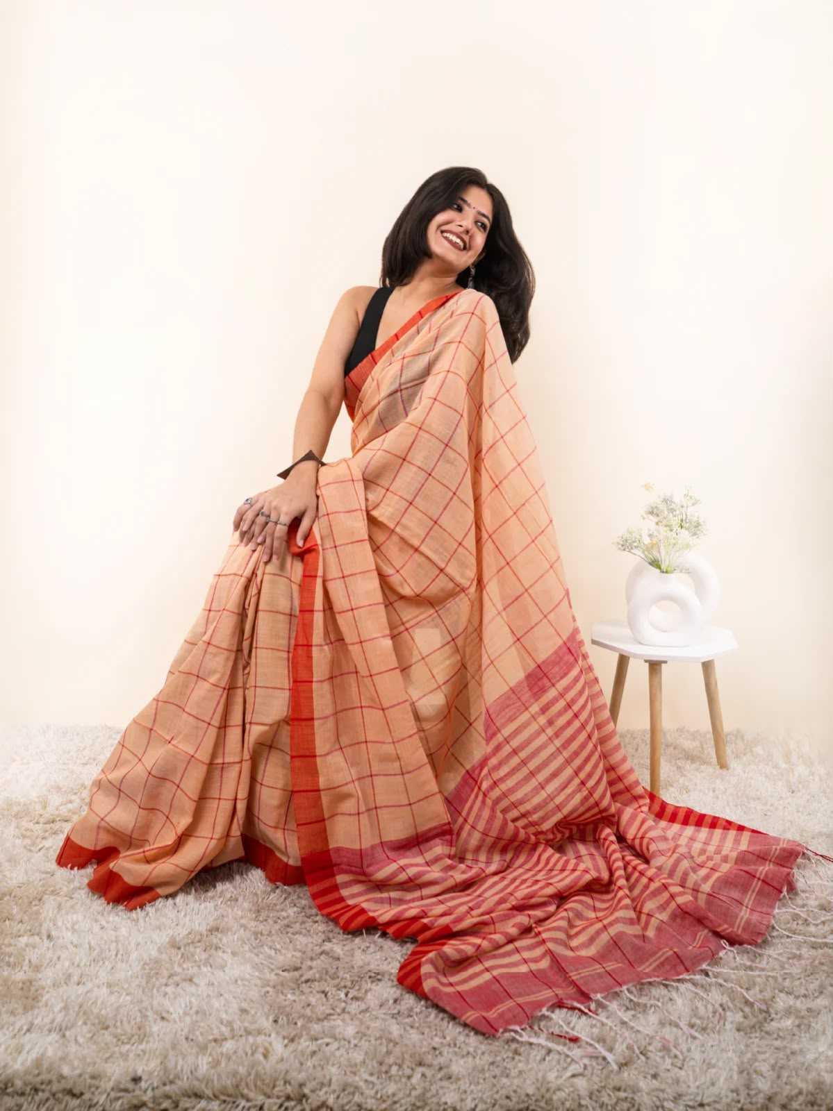 Cotton Designer Saree in Peach
