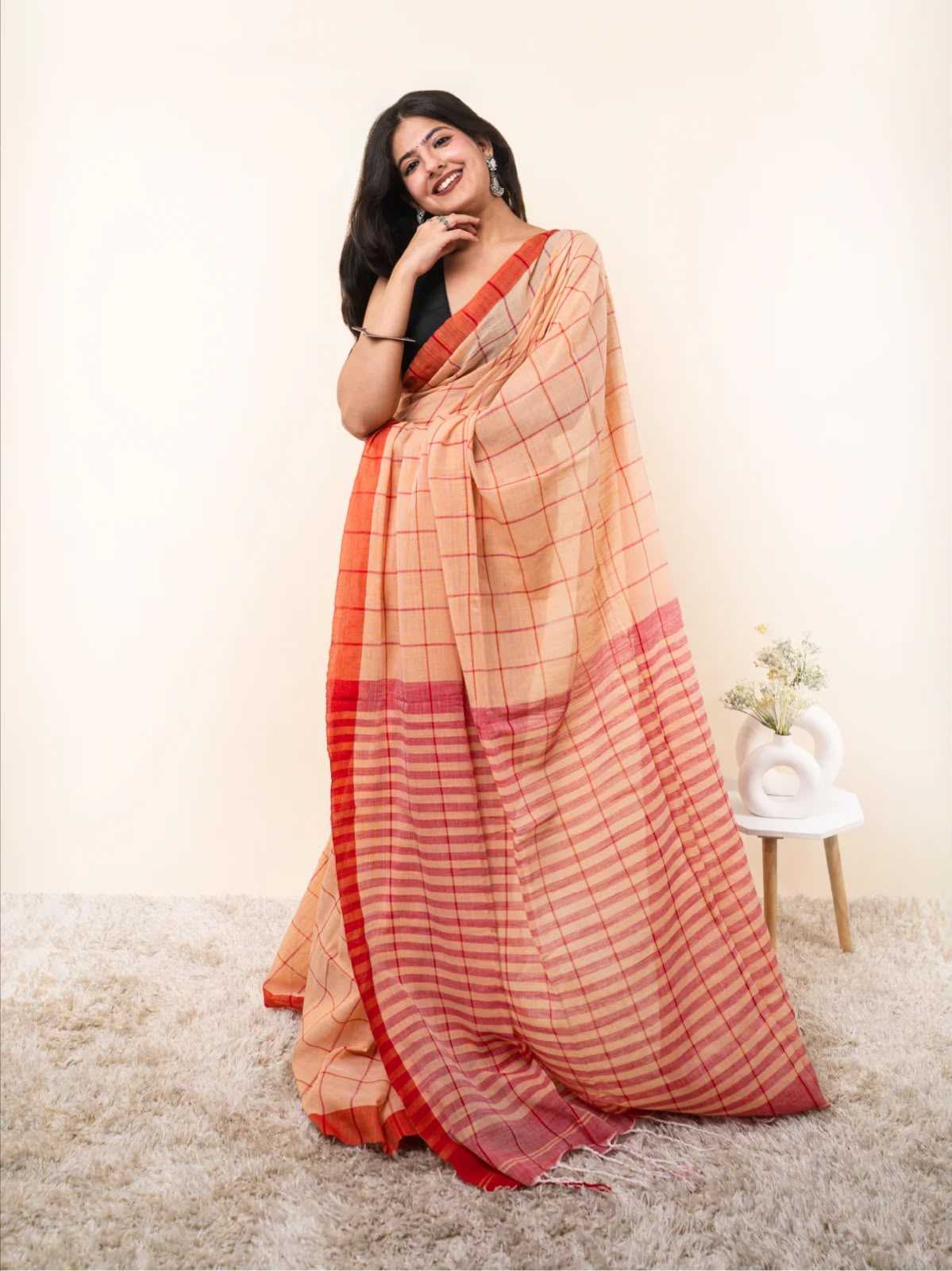 Cotton Designer Saree in Peach