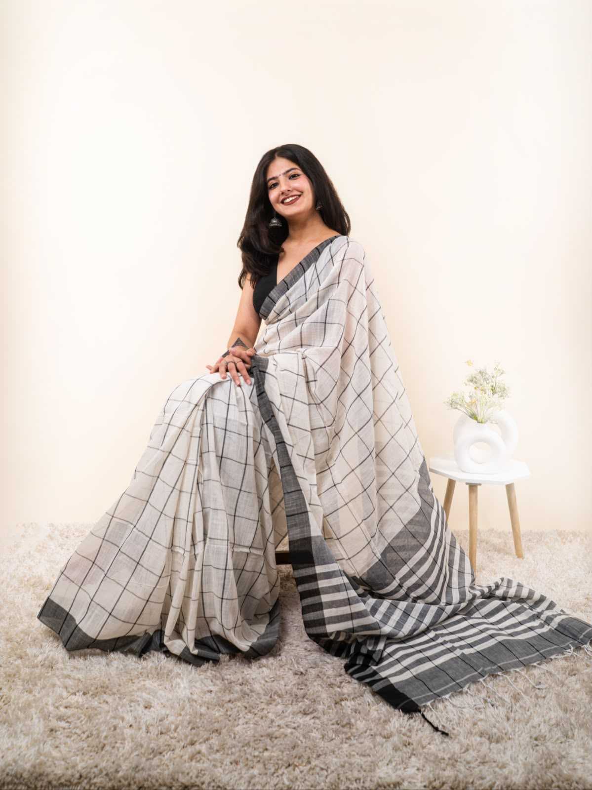 Cotton Designer Saree in Peach