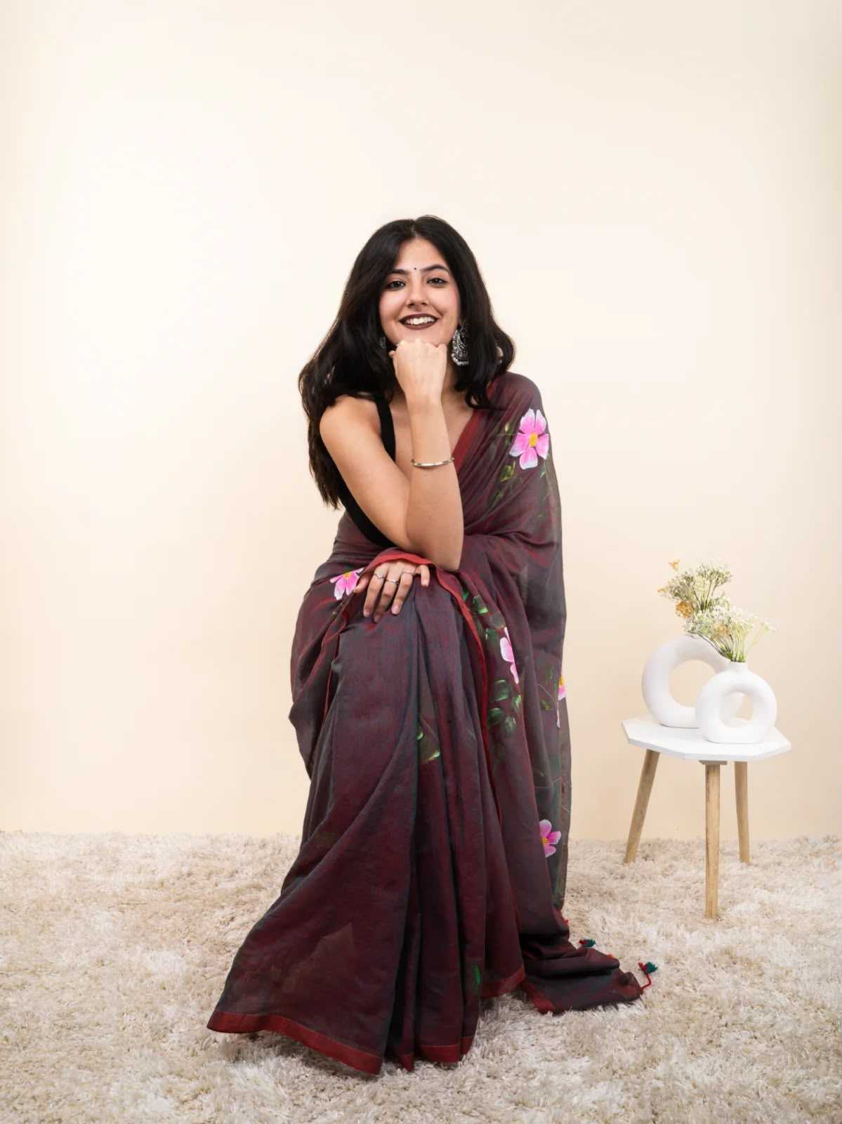Cotton Designer Saree in Navy Blue