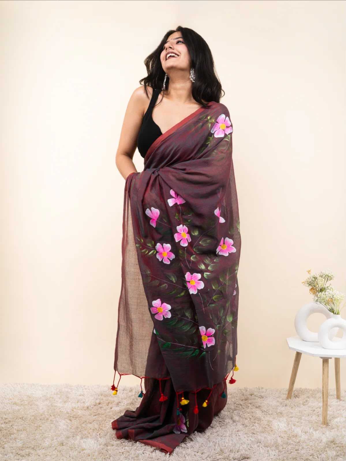 Cotton Designer Saree in Navy Blue
