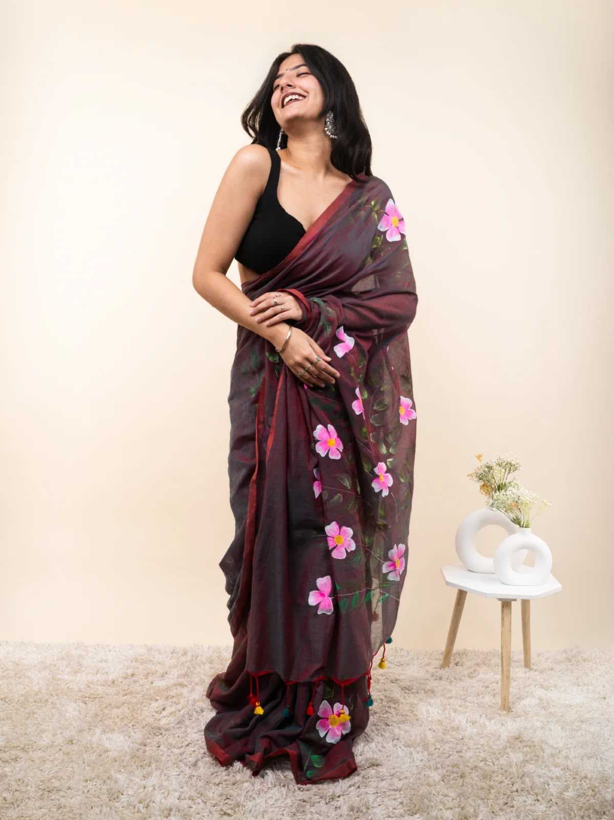 Cotton Designer Saree in Navy Blue