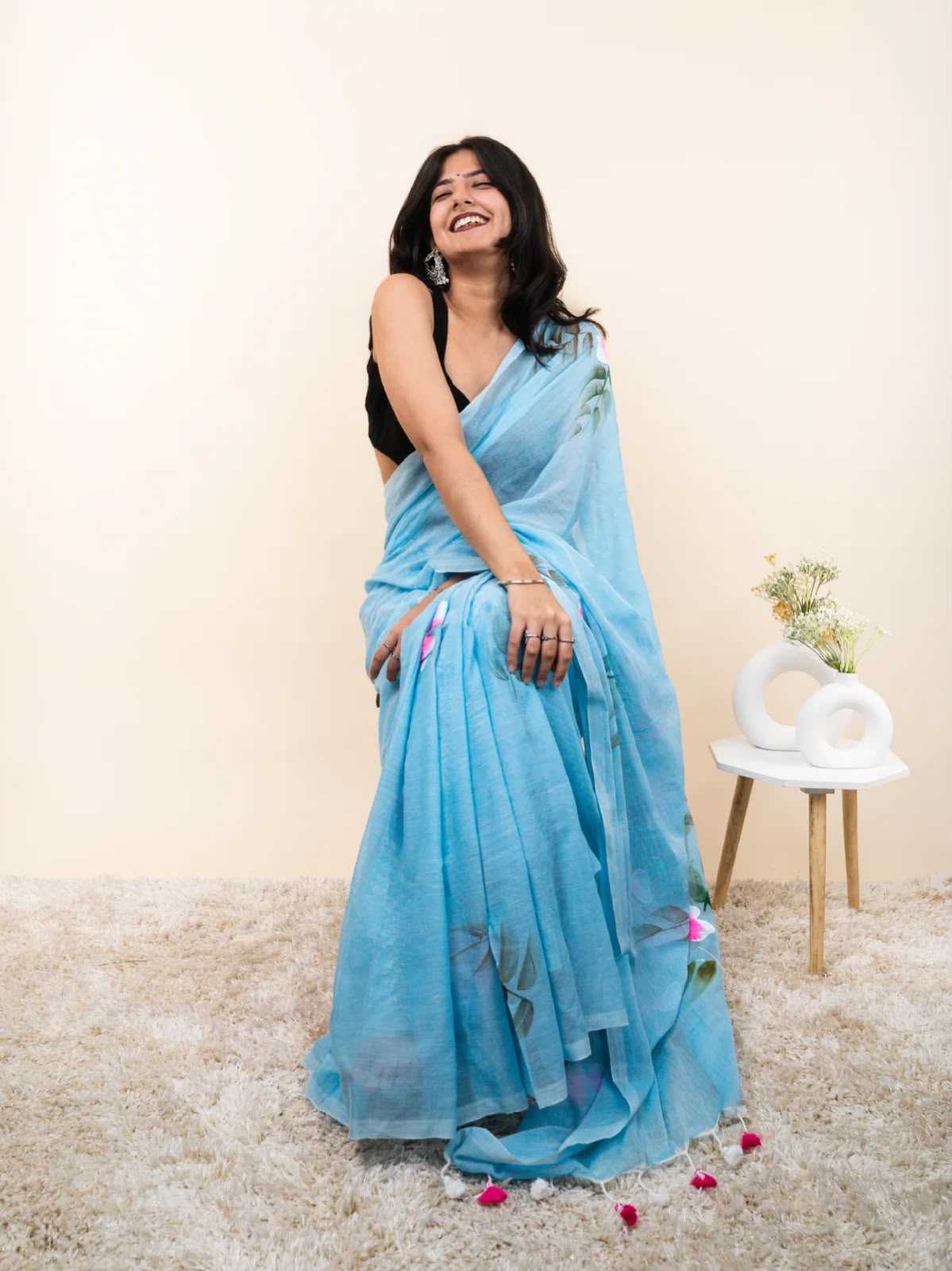 Cotton Designer Saree in Navy Blue