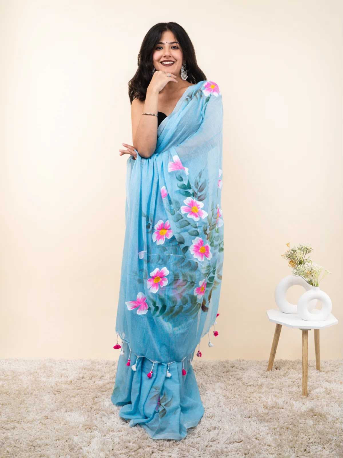 Cotton Designer Saree in Navy Blue
