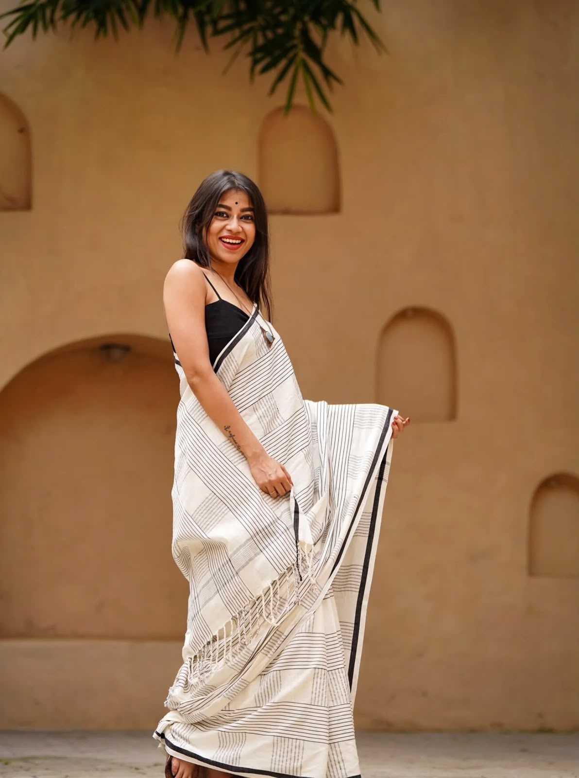 Cotton Designer Saree in White