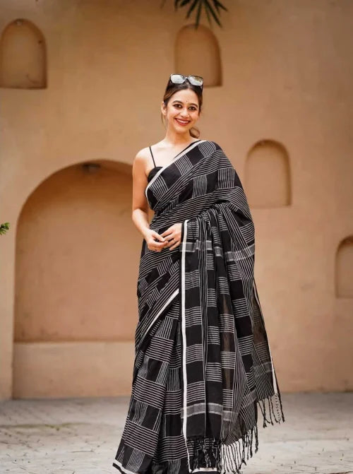 Cotton Designer Saree in White